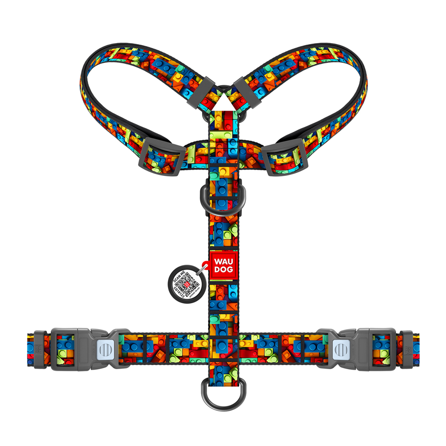 Шлея для собак анатомічна H-подібна WAUDOG Nylon з QR-паспортом, малюнок 
