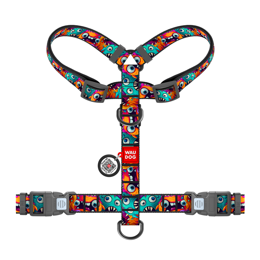 Шлея для собак анатомічна H-подібна WAUDOG Nylon з QR-паспортом, малюнок 