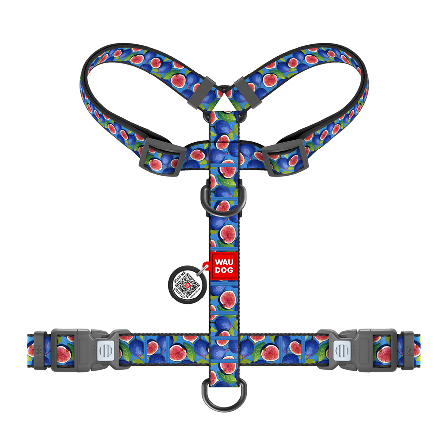 Шлея для собак анатомічна H-подібна WAUDOG Nylon з QR-паспортом, малюнок 