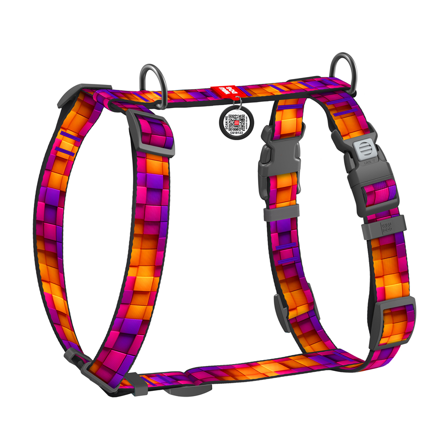 Шлея для собак анатомічна H-подібна WAUDOG Nylon з QR-паспортом, малюнок 