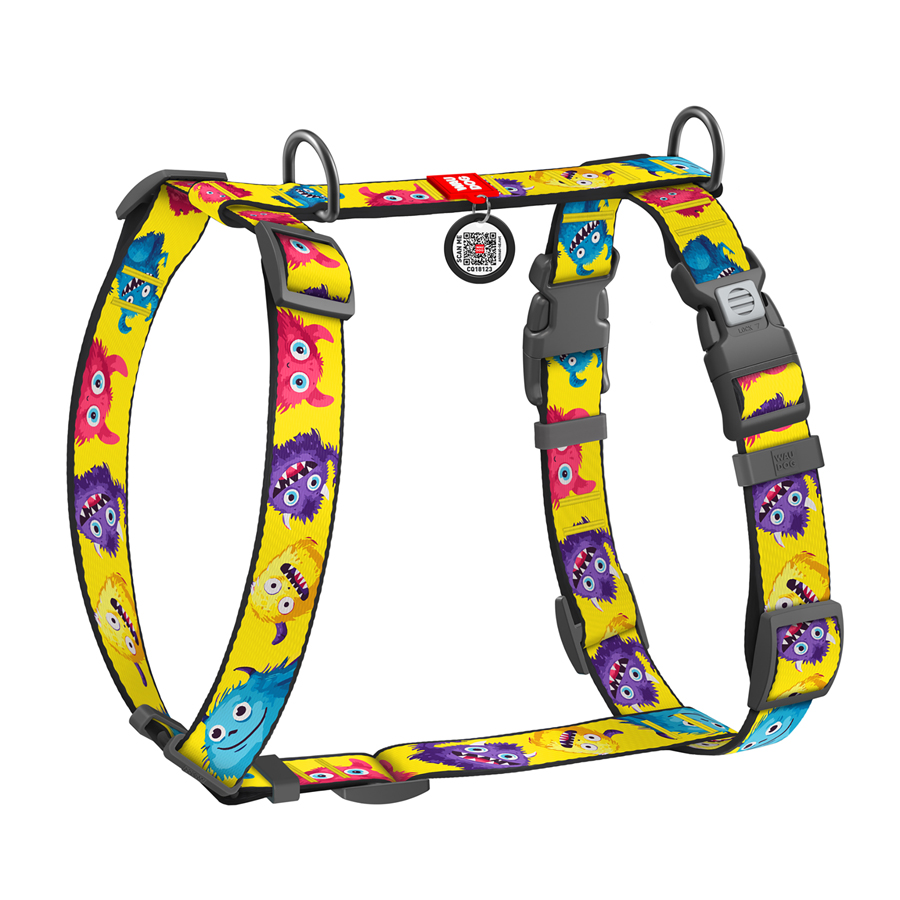 Шлея для собак анатомічна H-подібна WAUDOG Nylon з QR-паспортом, малюнок 