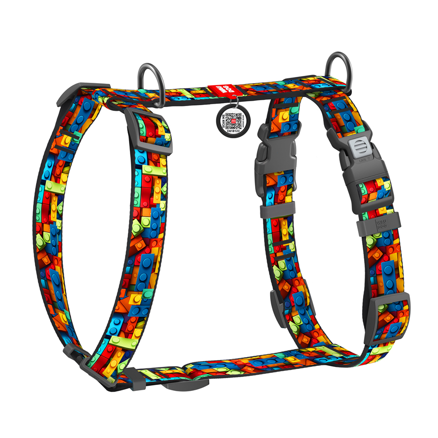 Шлея для собак анатомічна H-подібна WAUDOG Nylon з QR-паспортом, малюнок 