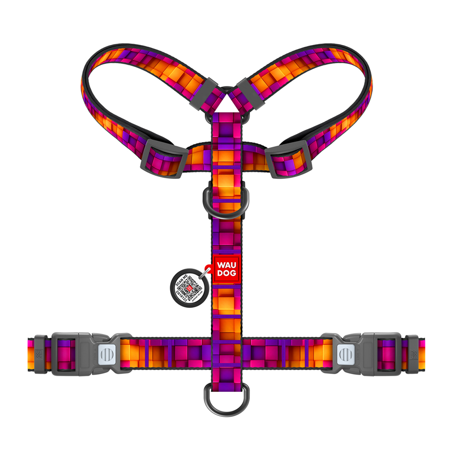Шлея для собак анатомічна H-подібна WAUDOG Nylon з QR-паспортом, малюнок 