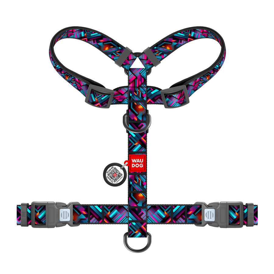 Шлея для собак анатомічна H-подібна WAUDOG Nylon з QR-паспортом, малюнок 