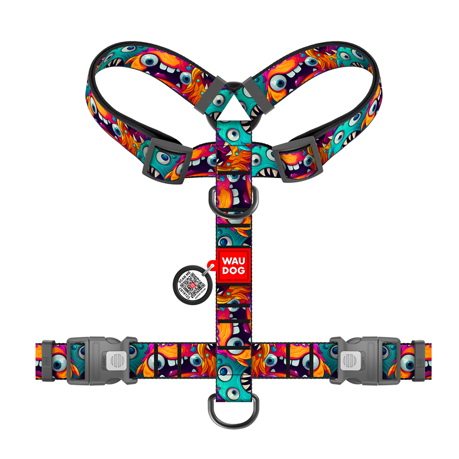 Шлея для собак анатомічна H-подібна WAUDOG Nylon з QR-паспортом, малюнок 