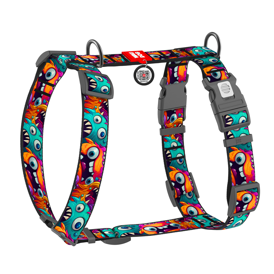 Шлея для собак анатомічна H-подібна WAUDOG Nylon з QR-паспортом, малюнок 