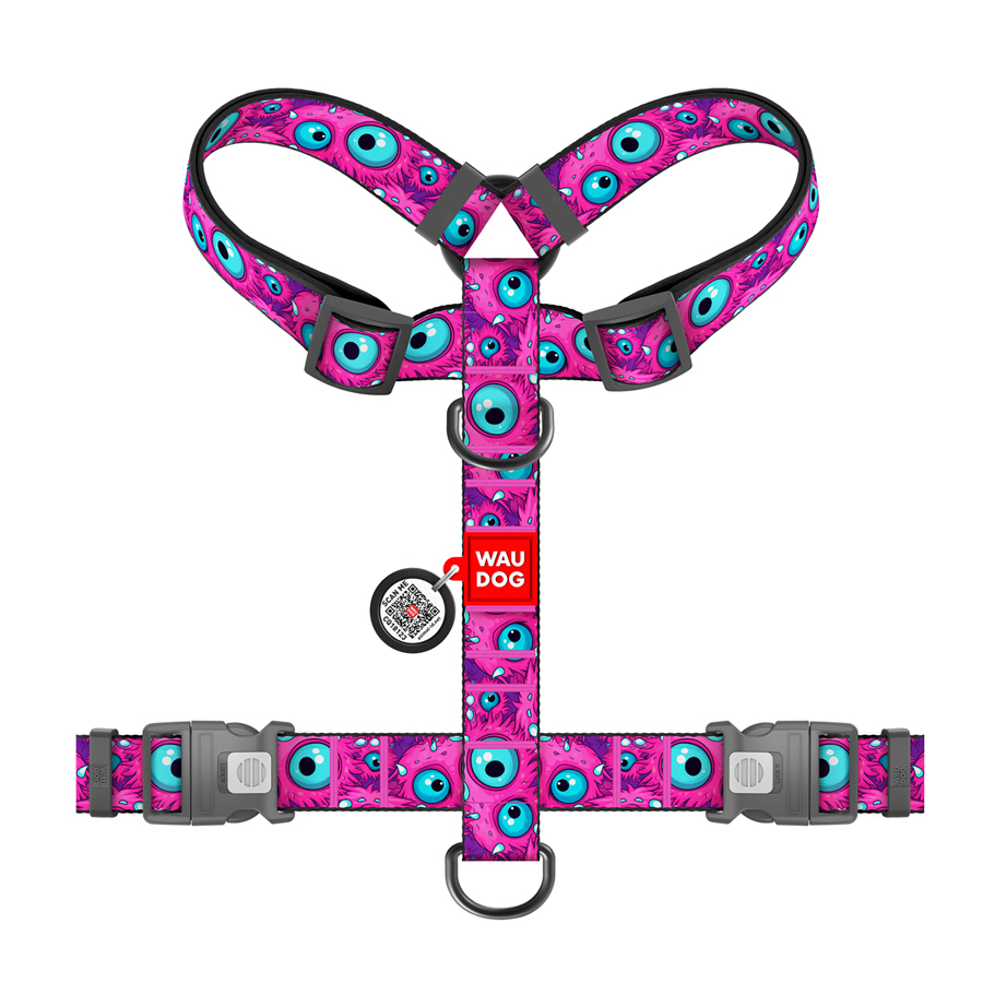 Шлея для собак анатомічна H-подібна WAUDOG Nylon з QR-паспортом, малюнок 