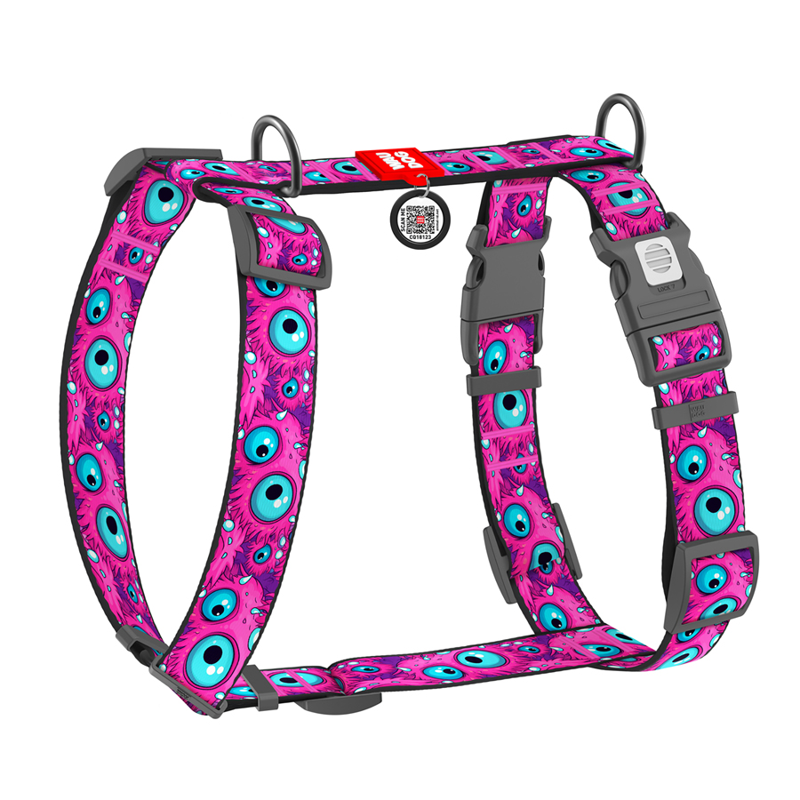 Шлея для собак анатомічна H-подібна WAUDOG Nylon з QR-паспортом, малюнок 