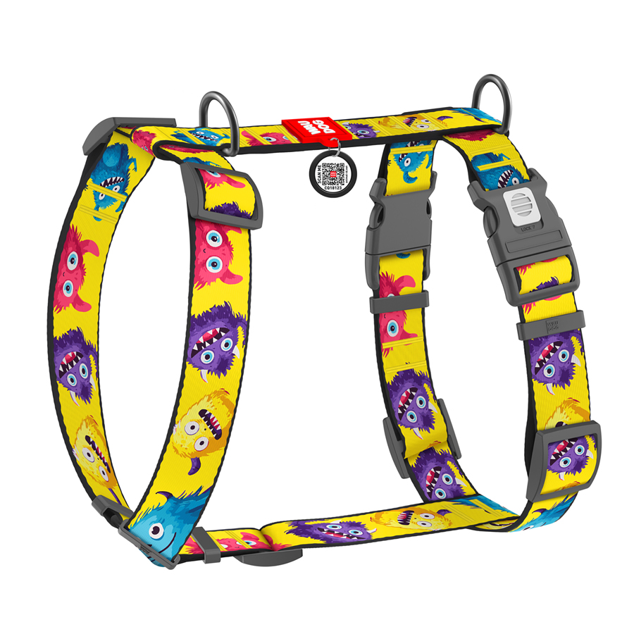 Шлея для собак анатомічна H-подібна WAUDOG Nylon з QR-паспортом, малюнок 