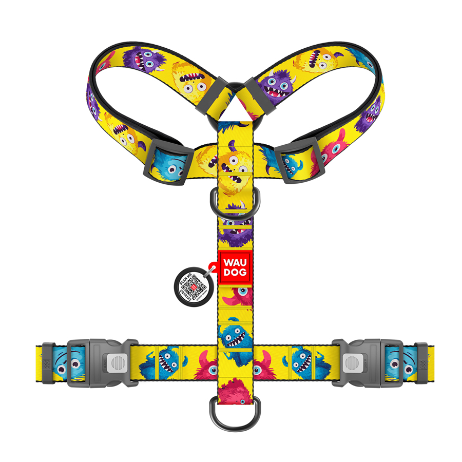 Шлея для собак анатомічна H-подібна WAUDOG Nylon з QR-паспортом, малюнок 
