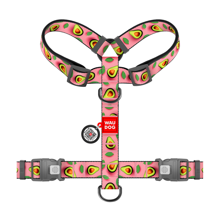 Шлея для собак анатомічна H-подібна WAUDOG Nylon з QR-паспортом, малюнок 