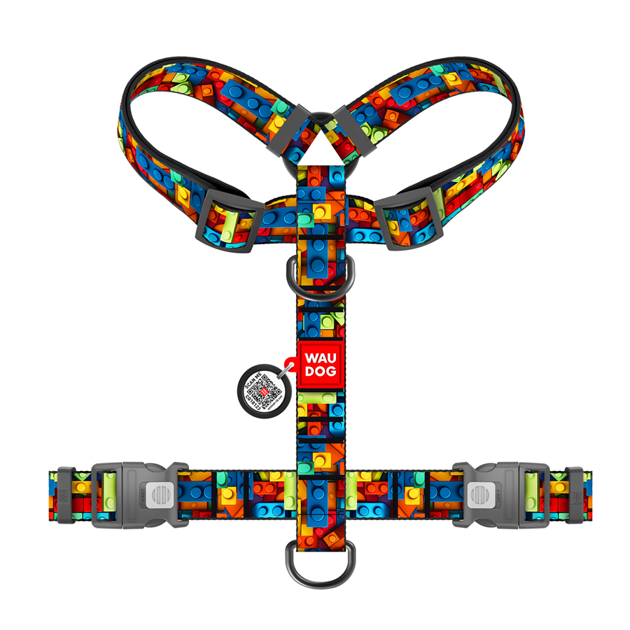 Шлея для собак анатомічна H-подібна WAUDOG Nylon з QR-паспортом, малюнок 