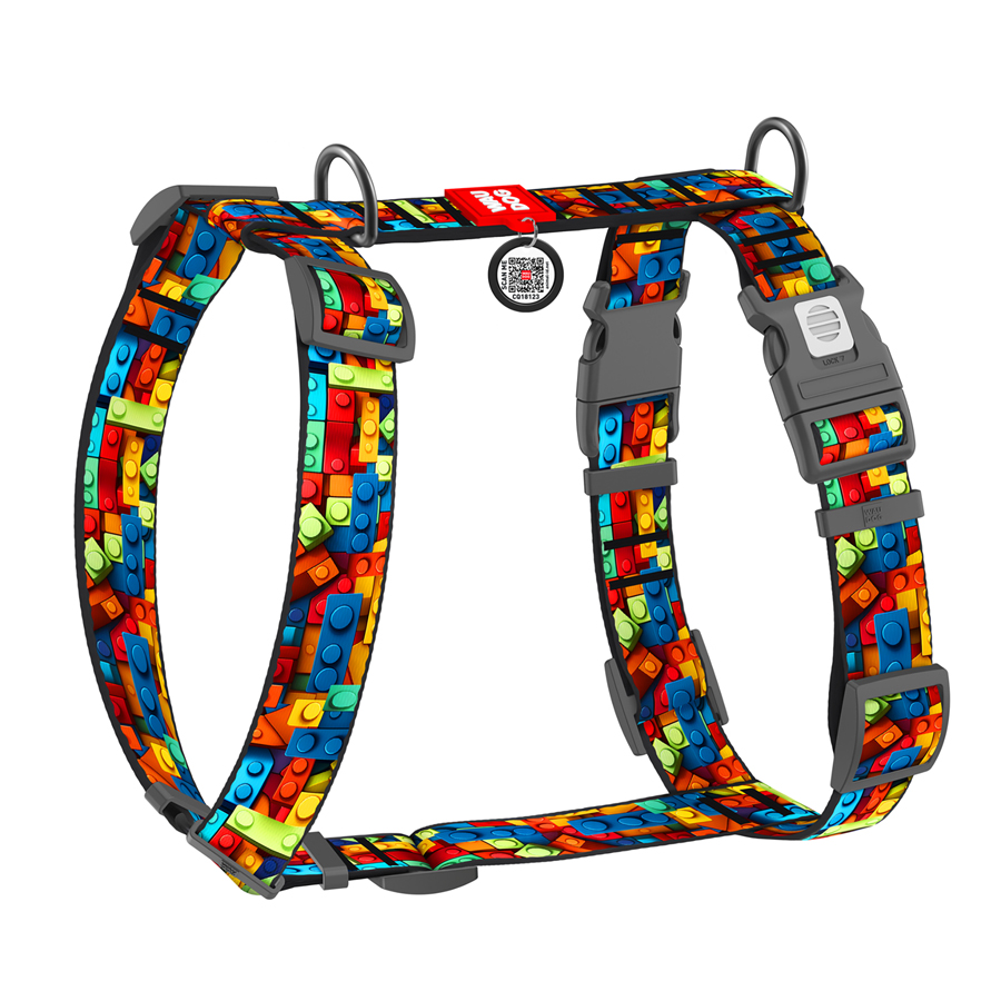 Шлея для собак анатомічна H-подібна WAUDOG Nylon з QR-паспортом, малюнок 