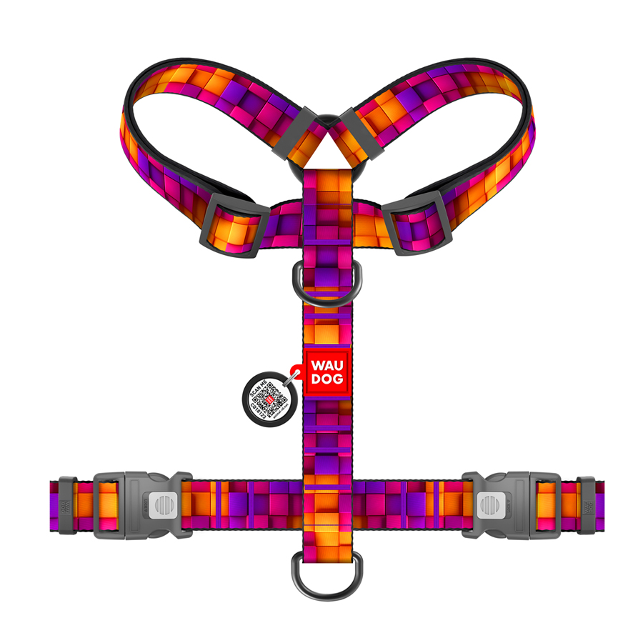Шлея для собак анатомічна H-подібна WAUDOG Nylon з QR-паспортом, малюнок 