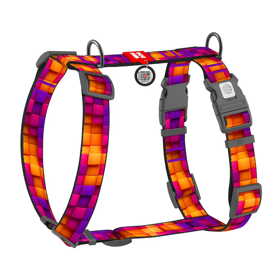 Шлея для собак анатомічна H-подібна WAUDOG Nylon з QR-паспортом, малюнок 