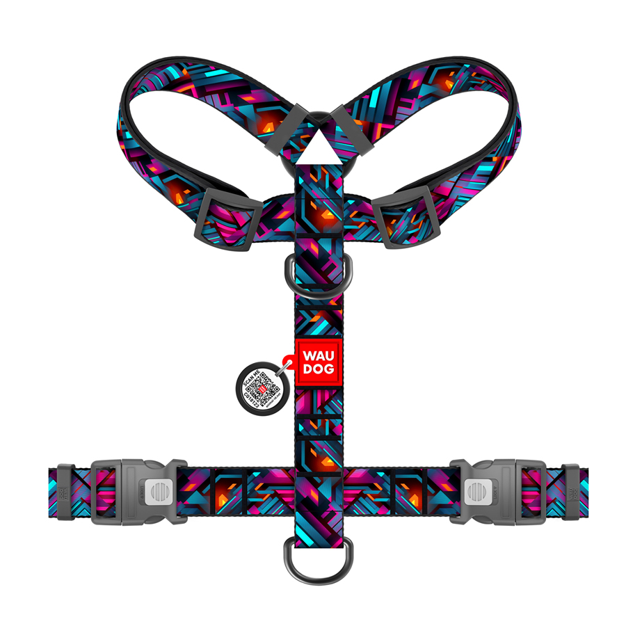 Шлея для собак анатомічна H-подібна WAUDOG Nylon з QR-паспортом, малюнок 