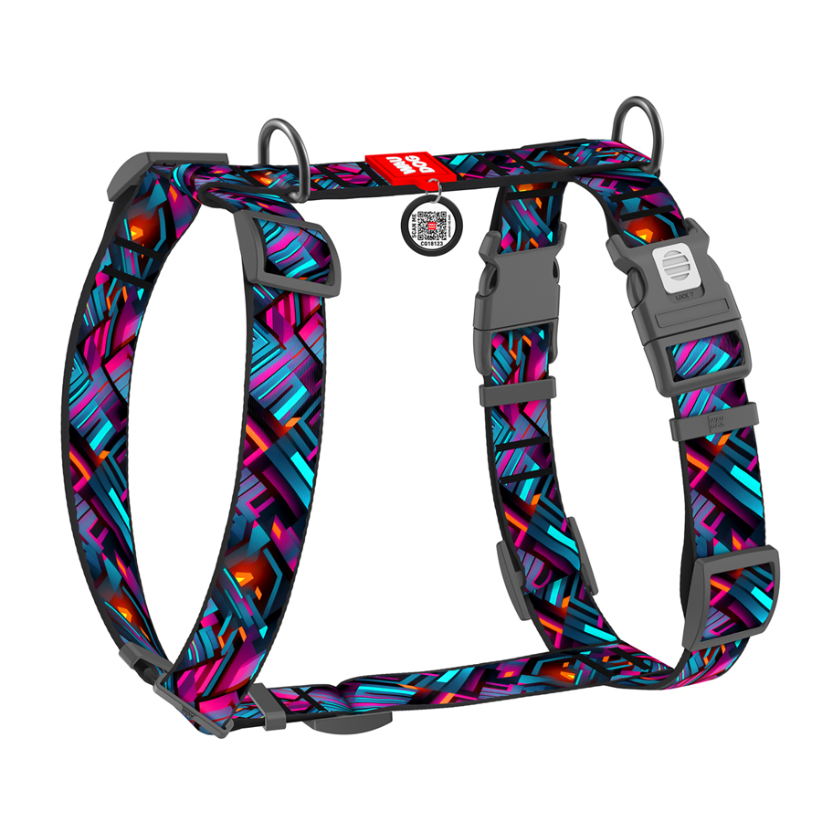 Шлея для собак анатомічна H-подібна WAUDOG Nylon з QR-паспортом, малюнок 