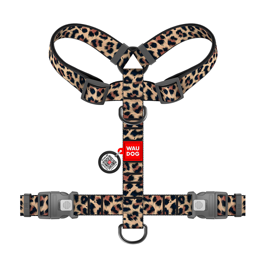 Шлея для собак анатомічна H-подібна WAUDOG Nylon з QR-паспортом, малюнок 