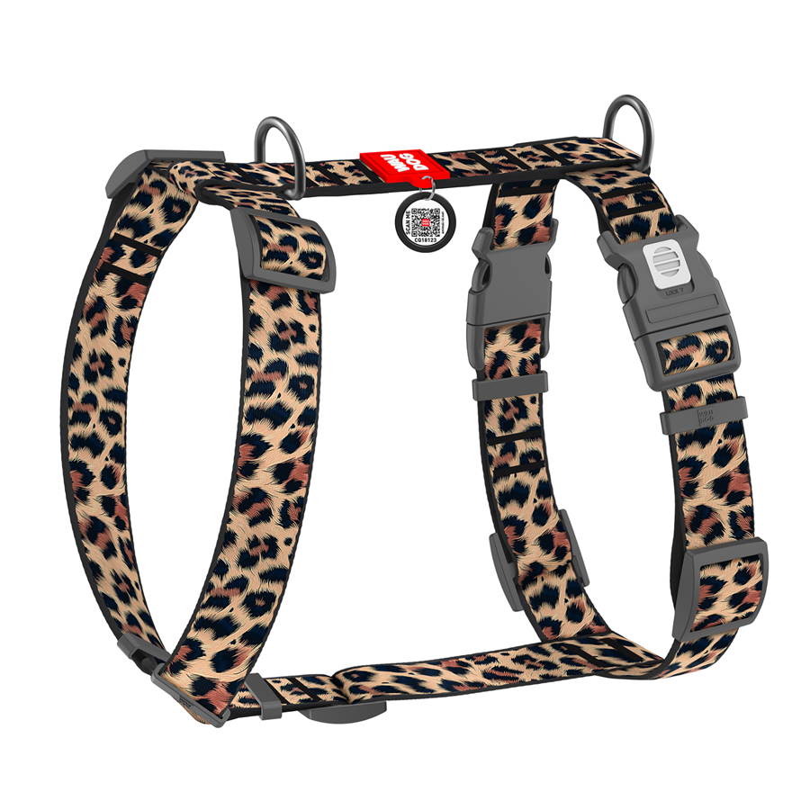 Шлея для собак анатомічна H-подібна WAUDOG Nylon з QR-паспортом, малюнок 