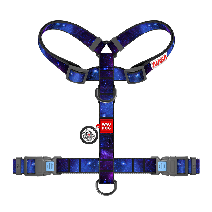 Шлея для собак анатомічна H-подібна WAUDOG Nylon з QR-паспортом, малюнок 