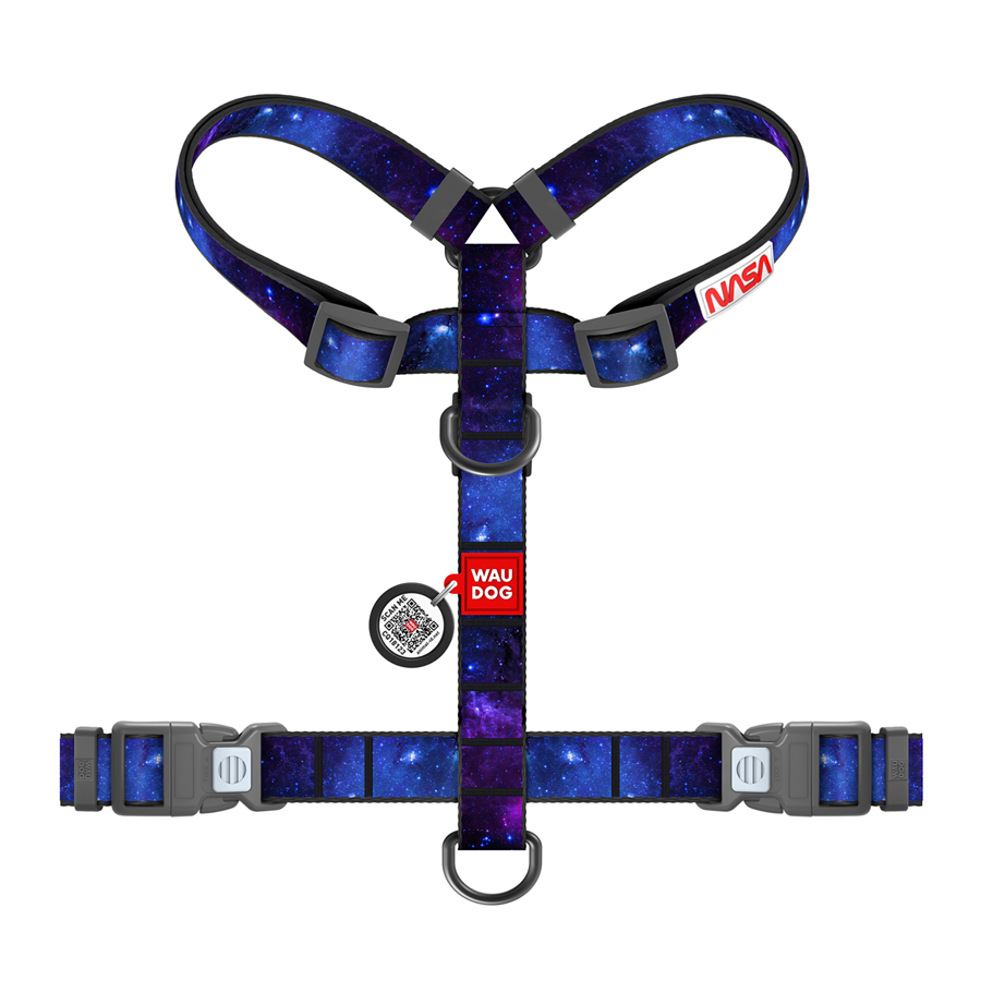 Шлея для собак анатомічна H-подібна WAUDOG Nylon з QR-паспортом, малюнок 