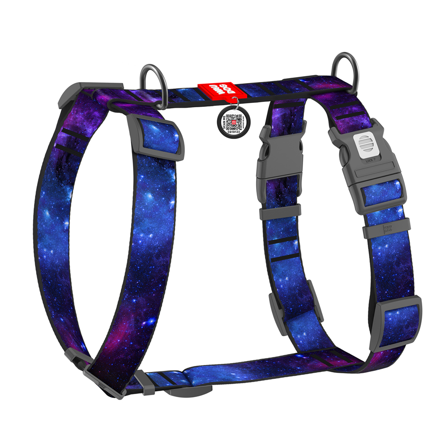 Шлея для собак анатомічна H-подібна WAUDOG Nylon з QR-паспортом, малюнок 