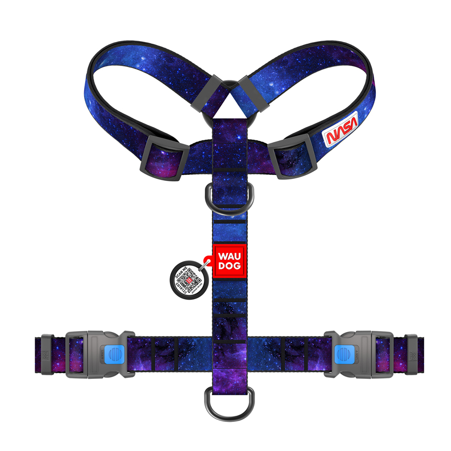 Шлея для собак анатомічна H-подібна WAUDOG Nylon з QR-паспортом, малюнок 