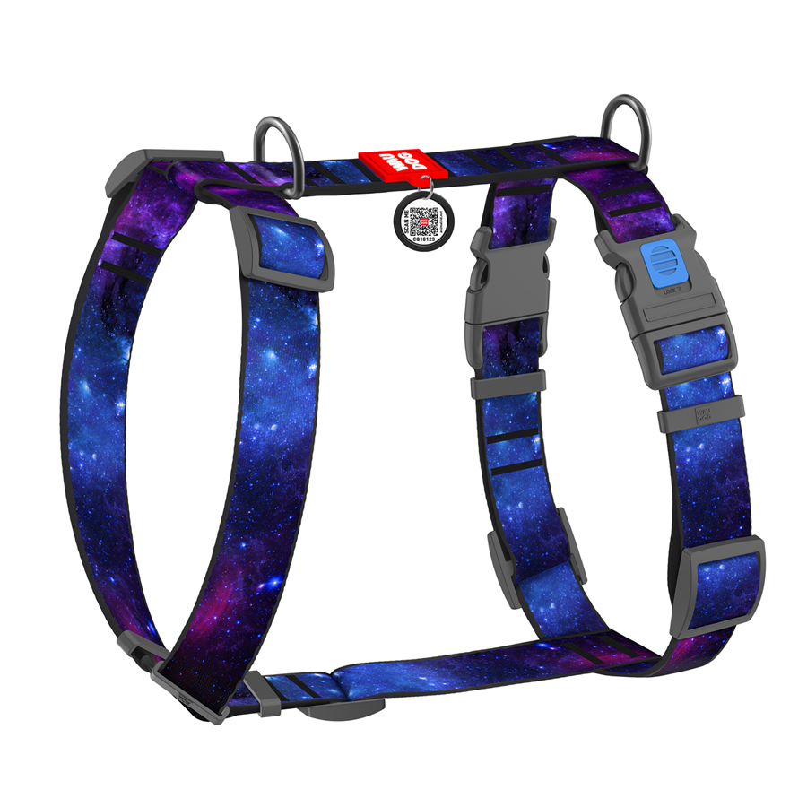 Шлея для собак анатомічна H-подібна WAUDOG Nylon з QR-паспортом, малюнок 