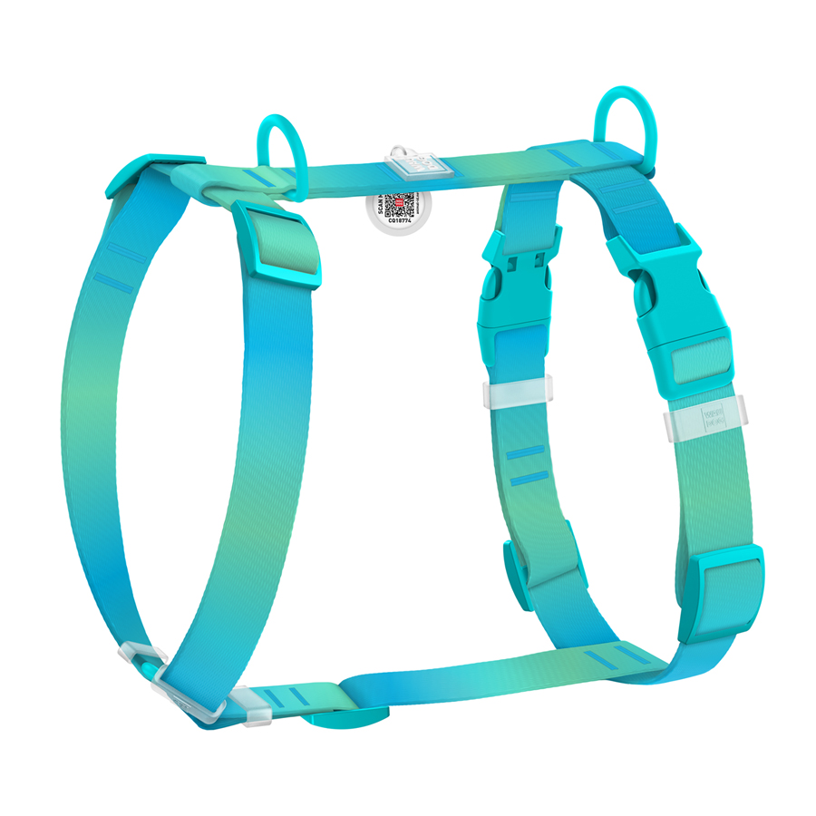 Шлея для собак анатомічна H-подібна WAUDOG Nylon Recycled з QR-паспортом, градієнт, пластиковий фастекс, XL, Ш 25 мм, А 60-100 см, В 68-100 см, блакитний