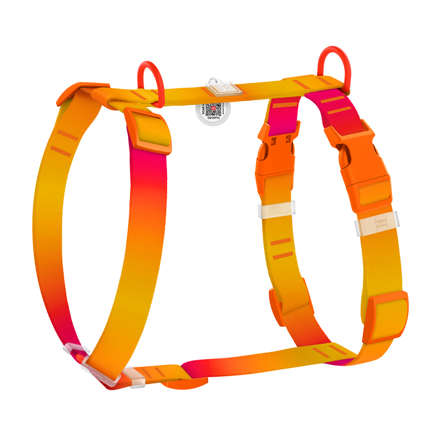 Шлея для собак анатомічна H-подібна WAUDOG Nylon Recycled з QR-паспортом, градієнт, пластиковий фастекс, XL, Ш 25 мм, А 60-100 см, В 68-100 см, помаранчевий