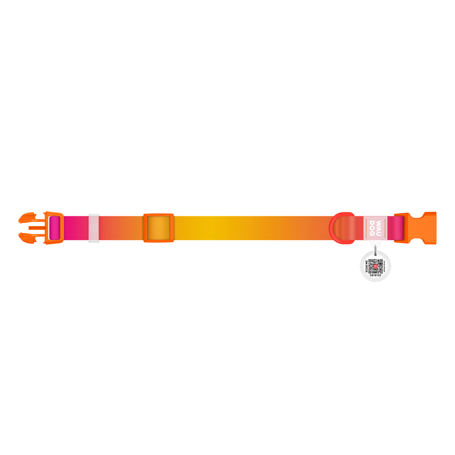 Нашийник для собак з нейлону WAUDOG Nylon Recycled c QR паспортом, градієнт, пластиковий фастекс, M, Ш 20 мм, Дов 28-40 см, помаранчевий