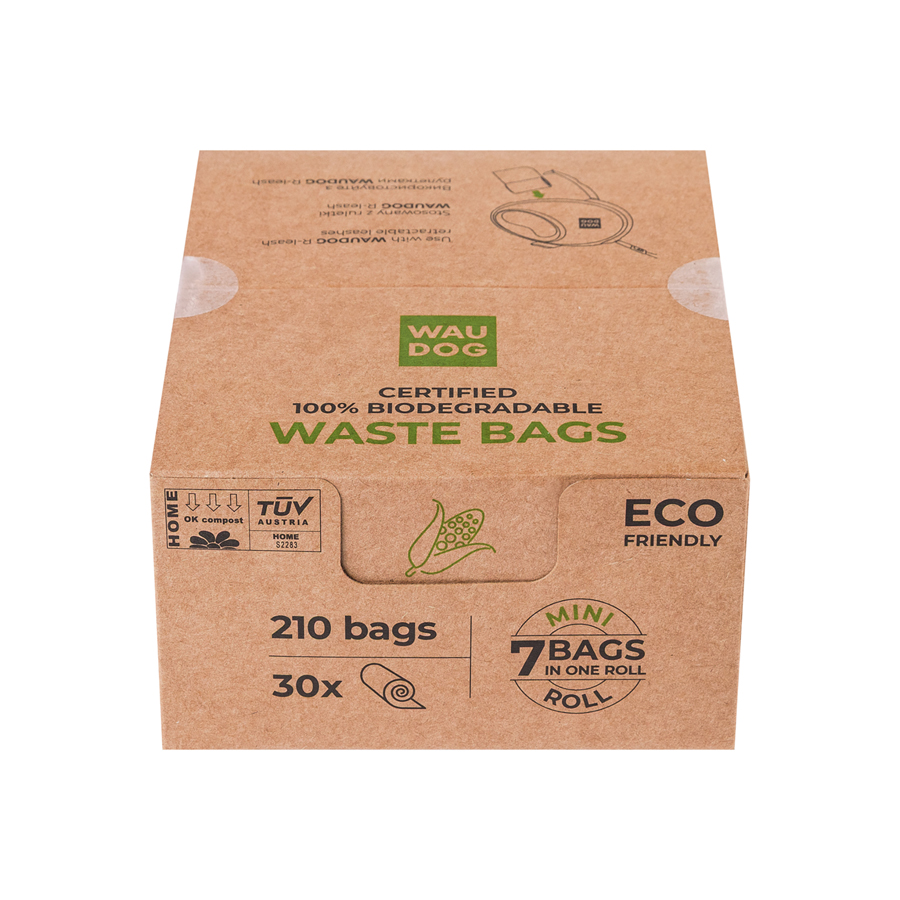 Біорозкладні пакети WAUDOG для прибирання за тваринами, МІНІ, 20х25 см, уп. 30 рул (210 шт)