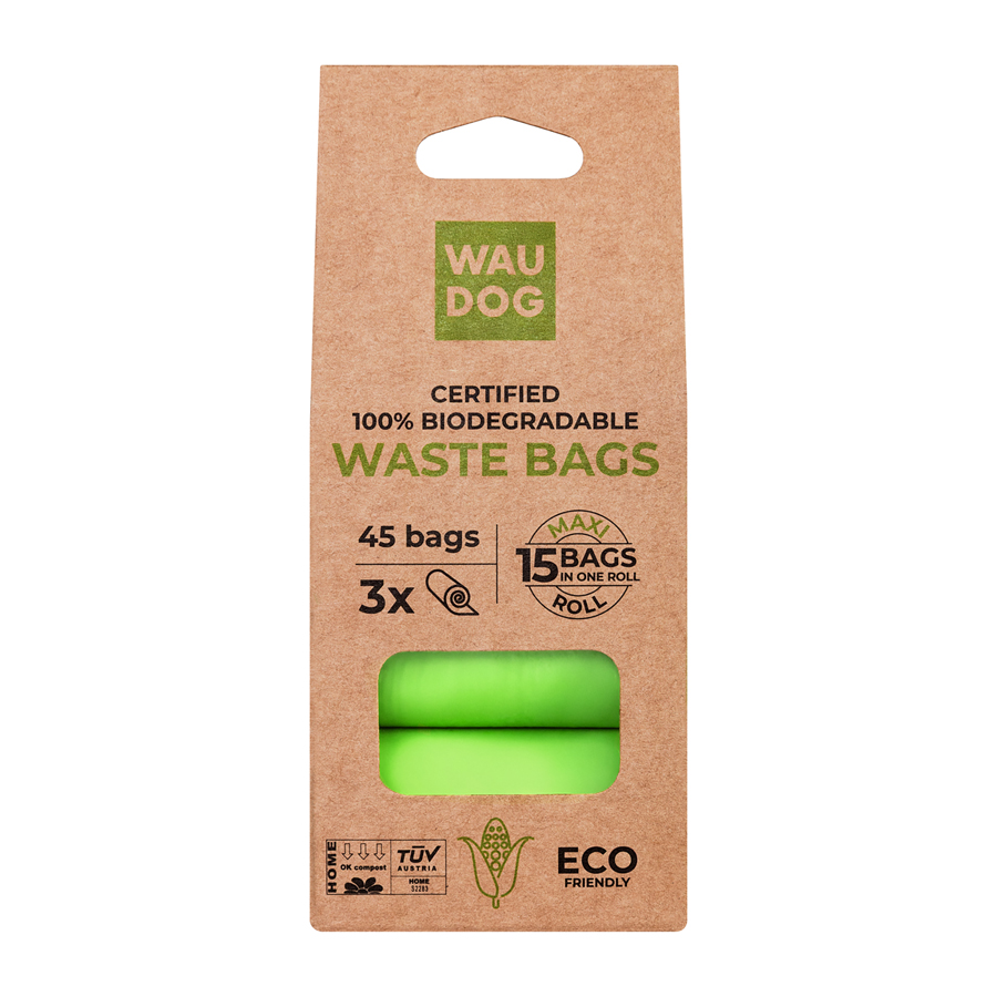 Біорозкладні пакети WAUDOG для прибирання за тваринами, МАКСІ, 22х33 см, уп. 3 рул (45 шт)