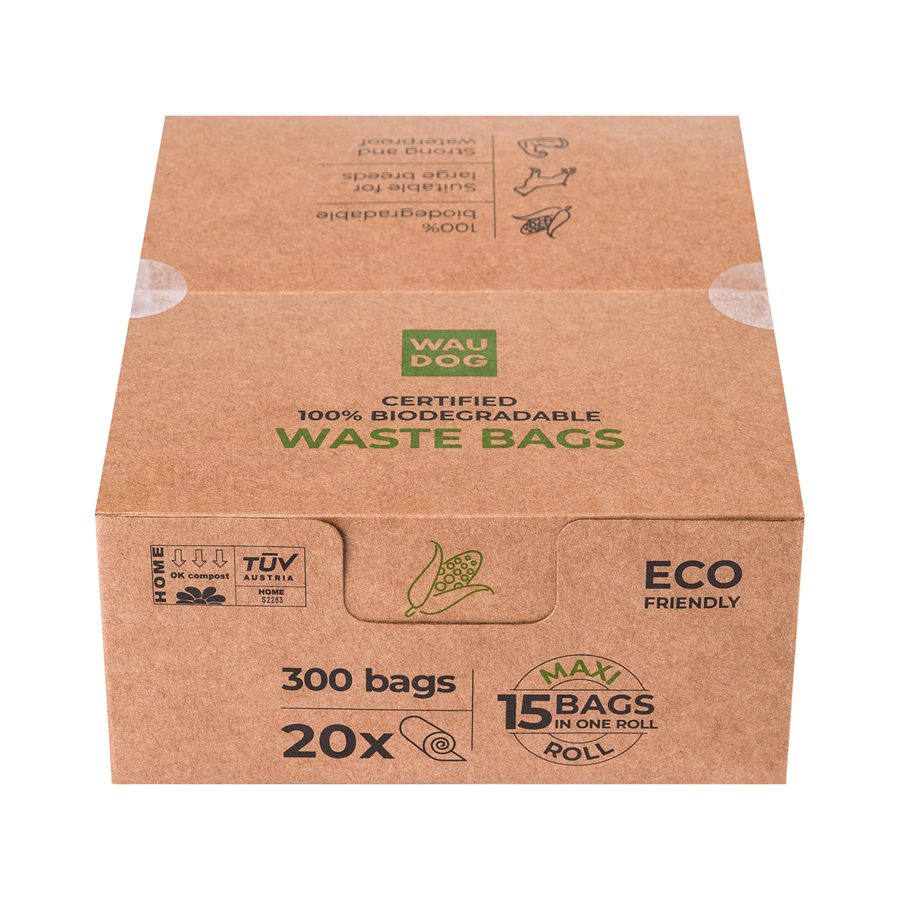Біорозкладні пакети WAUDOG для прибирання за тваринами, МАКСІ, 22х33 см , уп. 20 рул (300 шт)