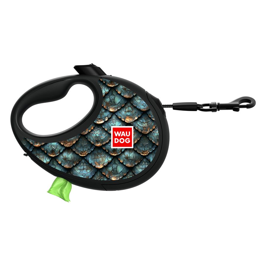 Повідець-рулетка для собак WAUDOG R-leash з контейнером для пакетів, малюнок 