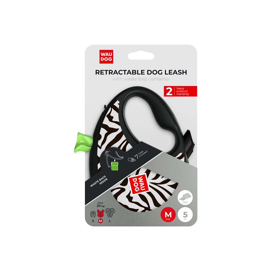Повідець-рулетка для собак WAUDOG R-leash з контейнером для пакетів, малюнок 
