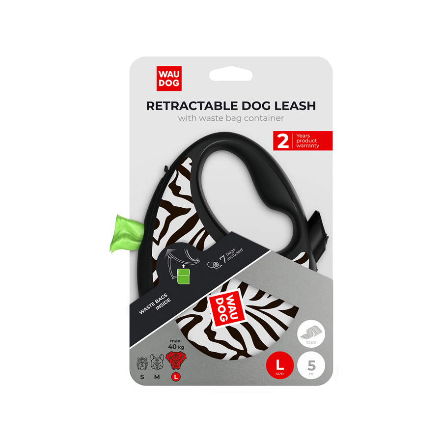 Повідець-рулетка для собак WAUDOG R-leash з контейнером для пакетів, малюнок 