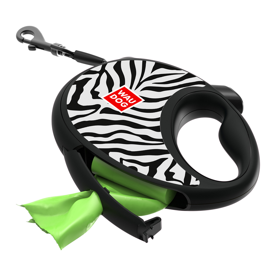 Повідець-рулетка для собак WAUDOG R-leash з контейнером для пакетів, малюнок 