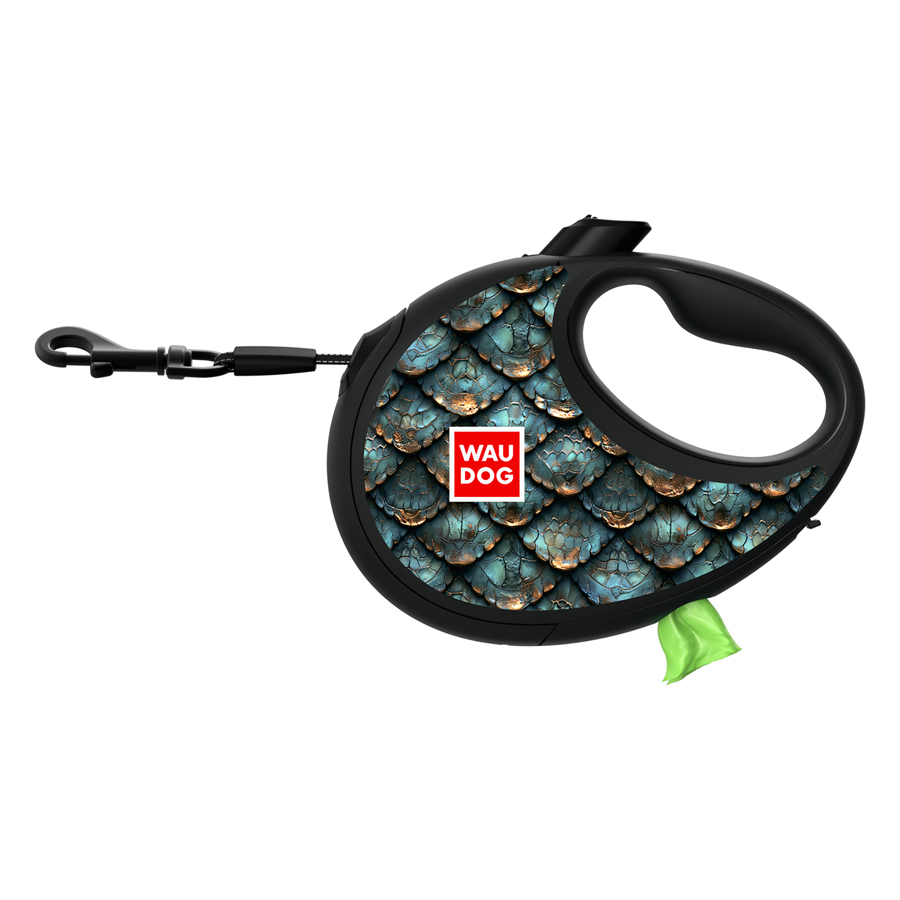 Повідець-рулетка для собак WAUDOG R-leash з контейнером для пакетів, малюнок 