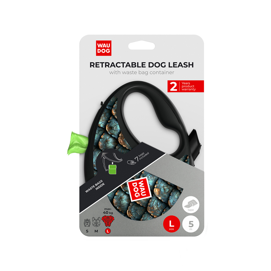 Повідець-рулетка для собак WAUDOG R-leash з контейнером для пакетів, малюнок 