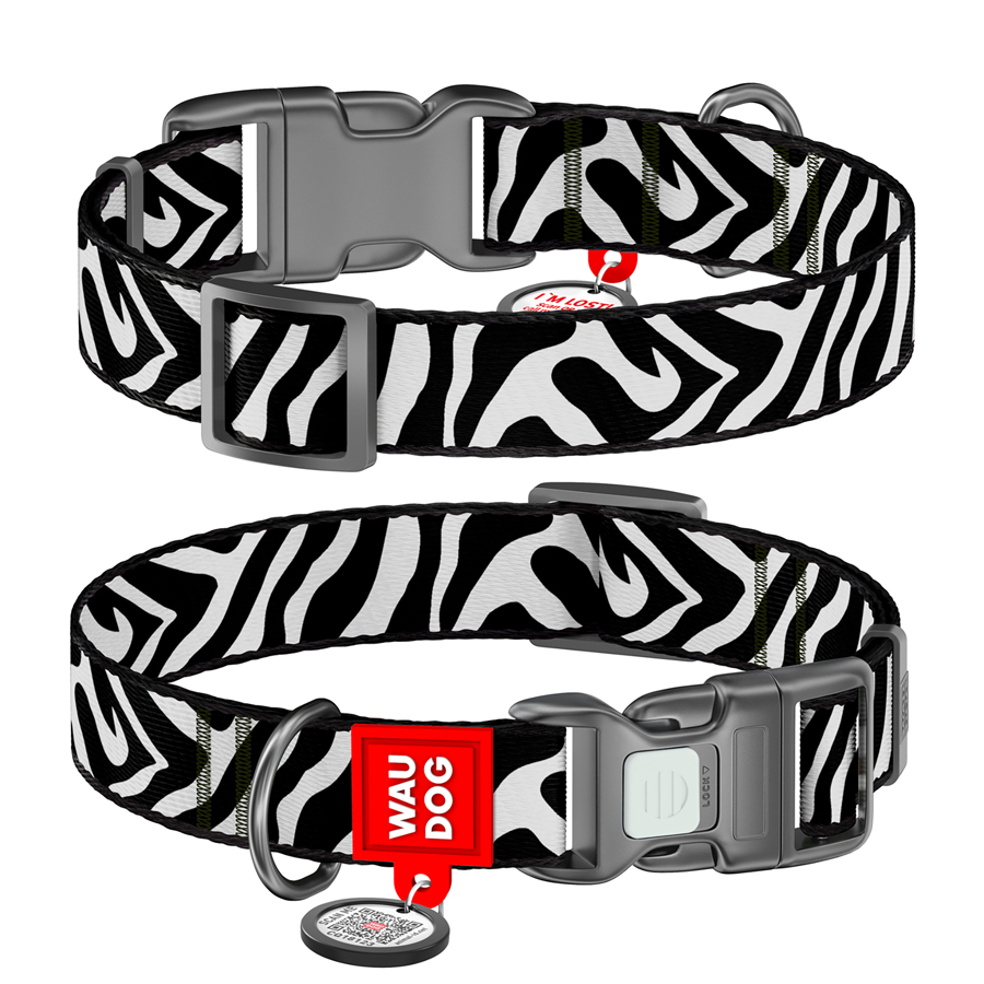 Нашийник для собак нейлоновий WAUDOG Nylon з QR адресником, малюнок 