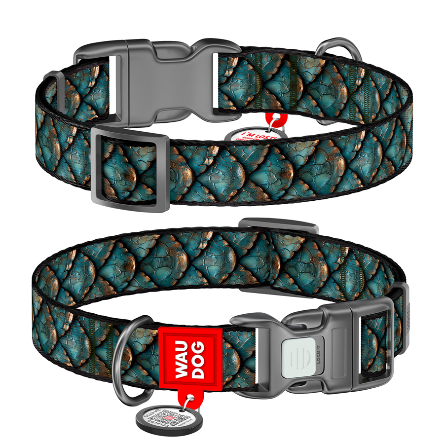 Нашийник для собак нейлоновий WAUDOG Nylon з QR адресником, малюнок 