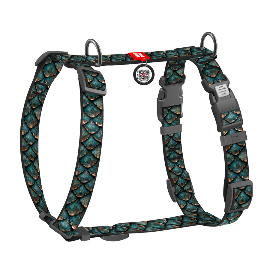 Шлея для собак анатомічна H-подібна WAUDOG Nylon з QR адресником, малюнок 