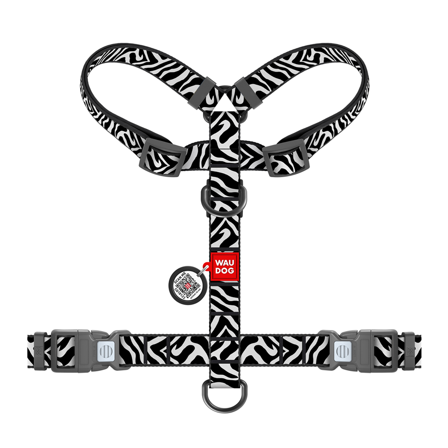 Шлея для собак анатомічна H-подібна WAUDOG Nylon з QR-паспортом, малюнок 