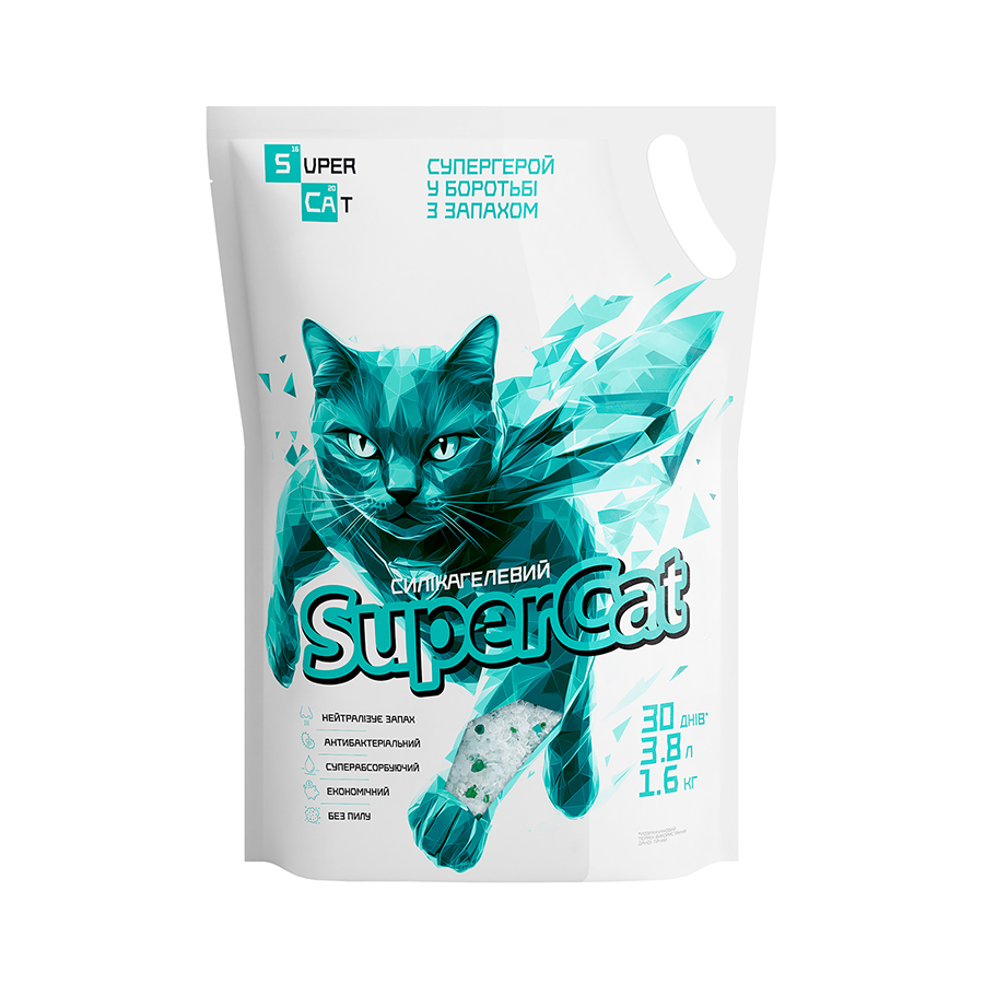 Силікагелевий наповнювач SuperCat для котячих туалетів,  1,6 кг / 3,8 л