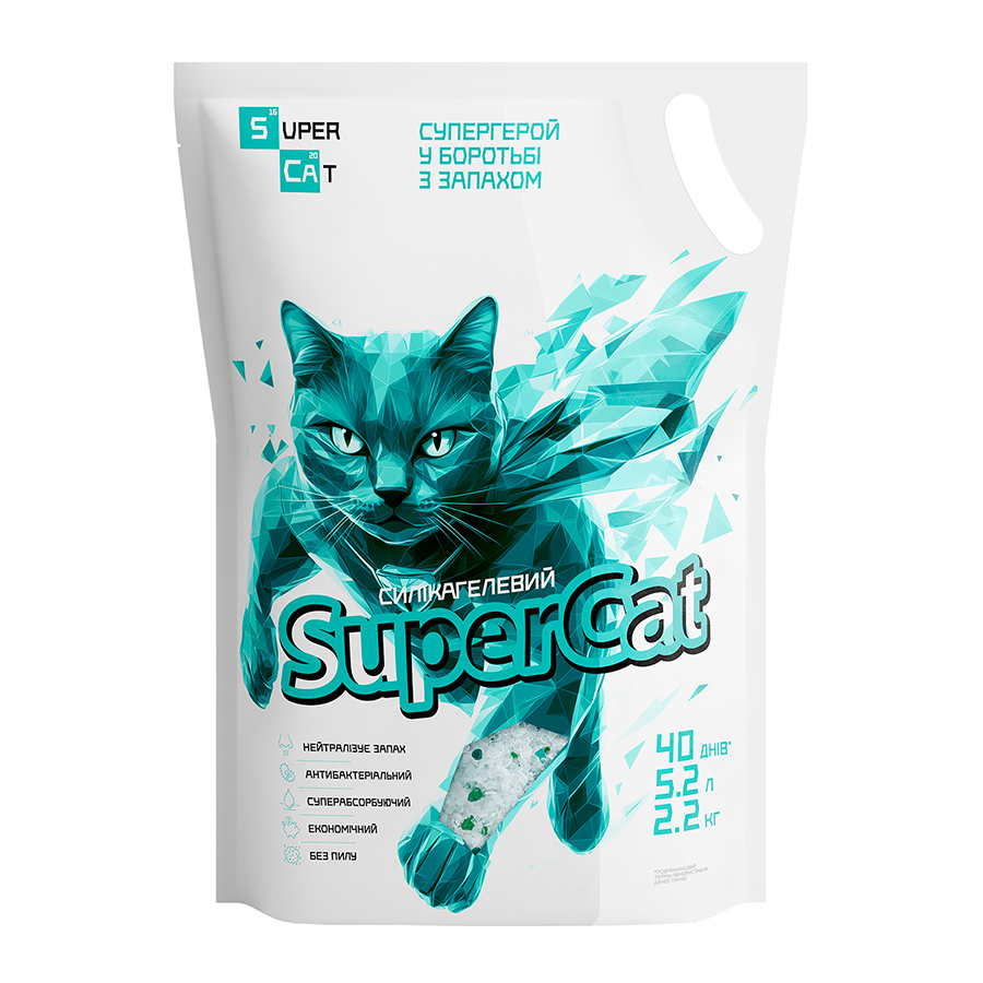 Силікагелевий наповнювач SuperCat для котячих туалетів, 2,2 кг / 5,2 л