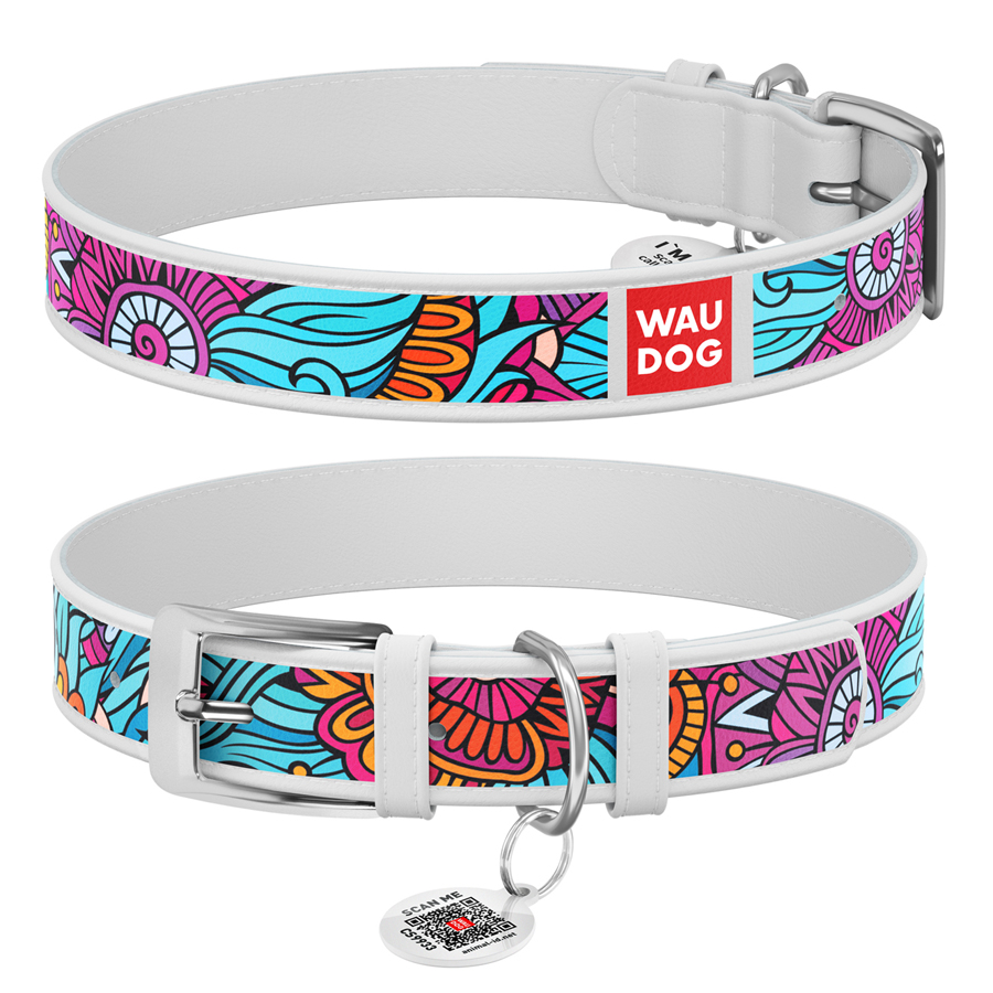 Нашийник для собак шкіряний WAUDOG Design з QR паспортом, малюнок 