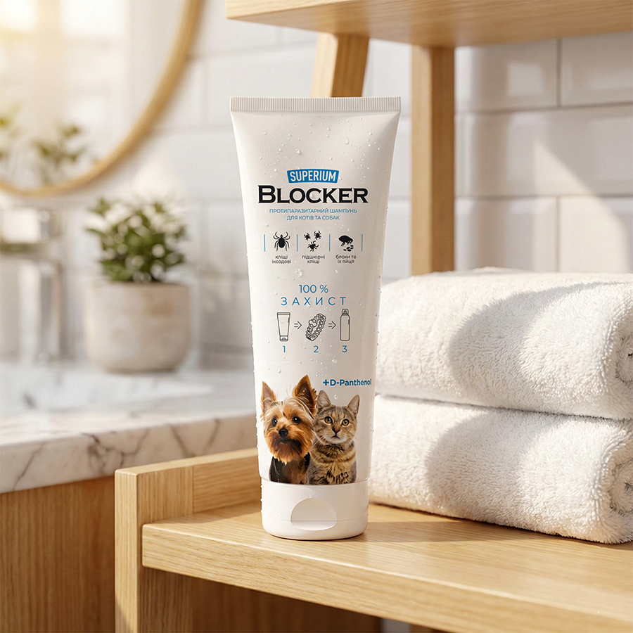 СУПЕРІУМ Блокер протипаразитарний шампунь для котів та собак, 250 мл