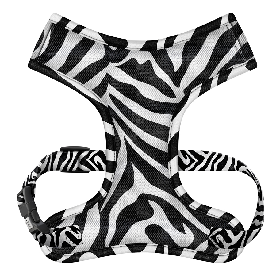 Шлея для собак дихаюча WAUDOG Mesh с QR адресником, малюнок «Зебра», М, A 35 см, В 42-60 см