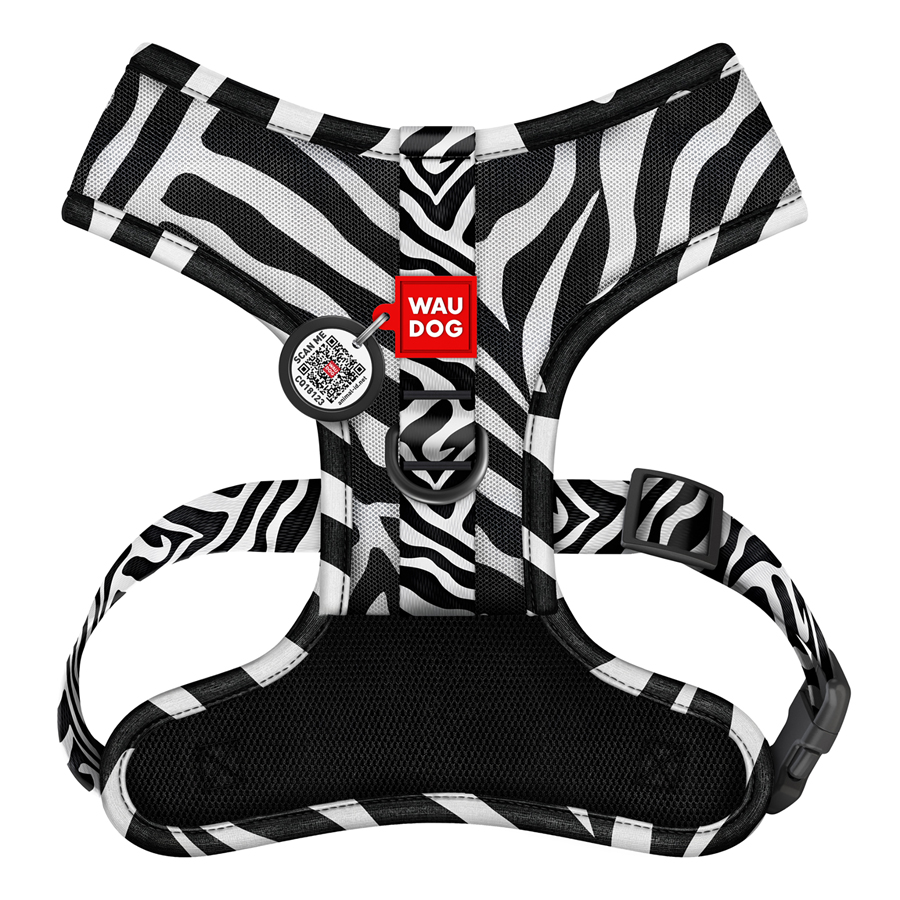 Шлея для собак дихаюча WAUDOG Mesh с QR адресником, малюнок «Зебра», L, А 42 см, В 57-77 см